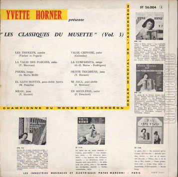 [Pochette de Classiques du musette vol.3 (Yvette HORNER) - verso]