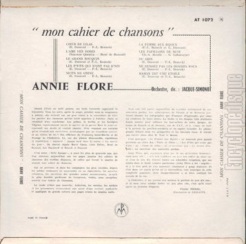 [Pochette de Mon cahier de chansons (Anny FLORE) - verso]