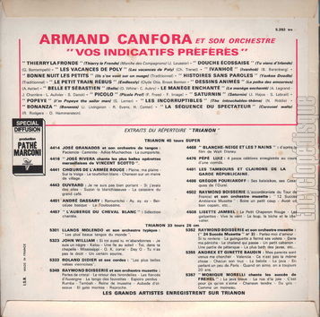 [Pochette de Les 16 indicatifs prfrs de la tlvision franaise (Armand CANFORA) - verso]