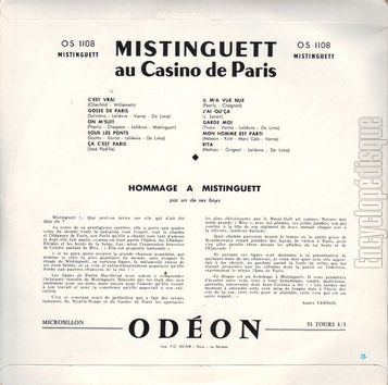 [Pochette de Mistinguett au Casino de Paris (MISTINGUETT) - verso]