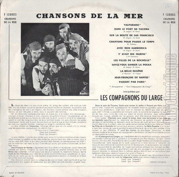 [Pochette de Chansons de la mer (Les COMPAGNONS DU LARGE) - verso]