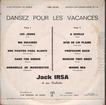 [Pochette de Dansez pour les vacances n 2 (Jack IRSA) - verso]