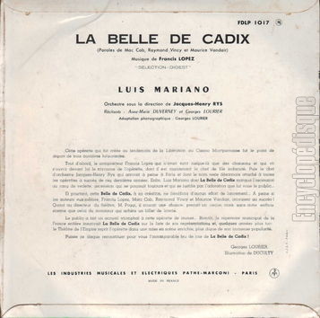 [Pochette de La belle de Cadix (Luis MARIANO) - verso]