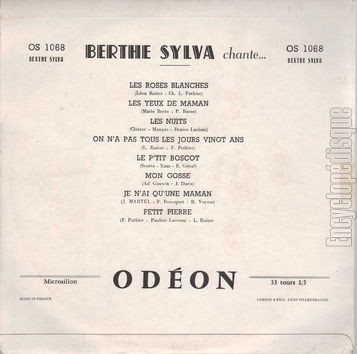 [Pochette de Berthe Sylva chante… (Berthe SYLVA) - verso]