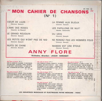 [Pochette de Mon cahier de chansons n 1 (Anny FLORE) - verso]