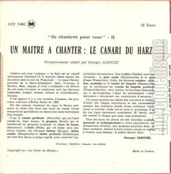 [Pochette de Un matre  chanter : le canari du Harz (DOCUMENT) - verso]