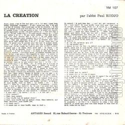 [Pochette de La cration (Le Pre Paul KODJO) - verso]