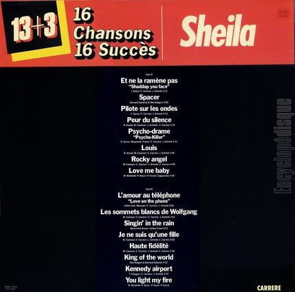 [Pochette de 13+3 - 16 chansons, 16 succs  Et ne la ramne pas  (SHEILA) - verso]