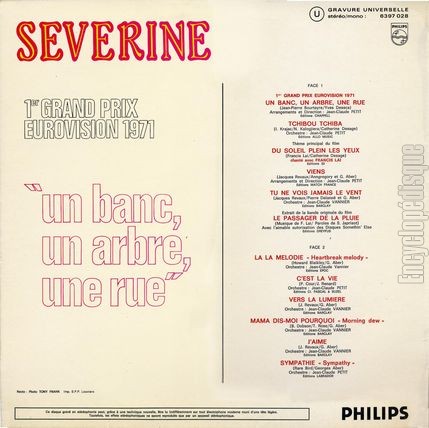 [Pochette de Un banc, un arbre, une rue (SVERINE) - verso]