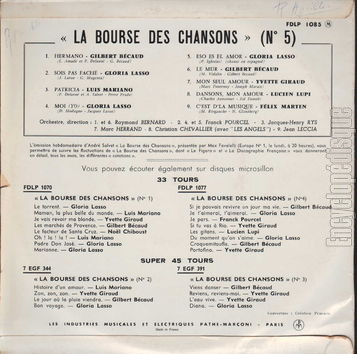 [Pochette de La bourse des chansons n 5 (La BOURSE DES CHANSONS) - verso]