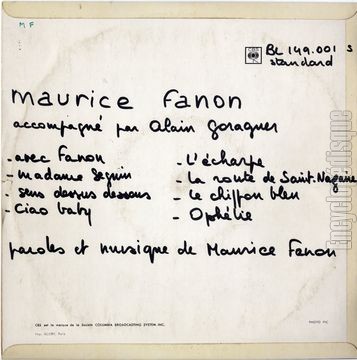 [Pochette de Avec Fanon (Maurice FANON) - verso]