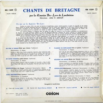 [Pochette de Chants de Bretagne (Les KANERIEN BRO-LEON) - verso]