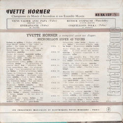 [Pochette de Viens valser avec papa (Yvette HORNER) - verso]