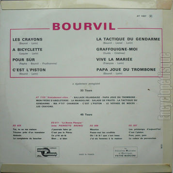 [Pochette de Les crayons,  bicyclette, Pour sr… (BOURVIL) - verso]