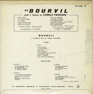 [Pochette de 9 pomes de Camille Franois (BOURVIL) - verso]