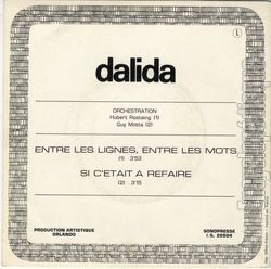 [Pochette de Entre les lignes, entre les mots (DALIDA) - verso]