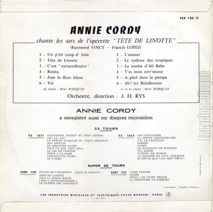 [Pochette de Tte de linotte (Annie CORDY) - verso]