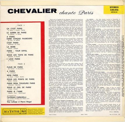 [Pochette de Chevalier chante Paris (Maurice CHEVALIER) - verso]