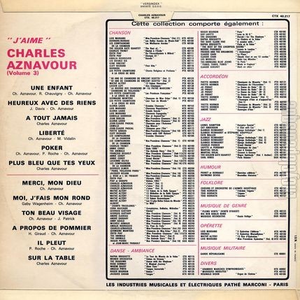 [Pochette de J’aime Charles Aznavour - vol. 3 (Charles AZNAVOUR) - verso]