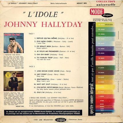 [Pochette de L’idole (Johnny HALLYDAY) - verso]