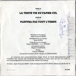 [Pochette de La triste vie du papier cul (Jean-Franois BABY) - verso]