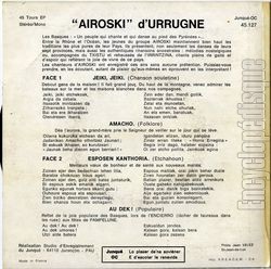 [Pochette de Chants populaires basques (AIROSKI (d’Urrugne)) - verso]