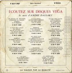 [Pochette de  travers champs (Andr DASSARY) - verso]