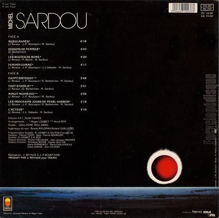 [Pochette de Musulmanes, Tout s’oublie, L’acteur… (Michel SARDOU) - verso]