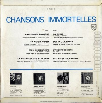 [Pochette de Chansons immortelles (COMPILATION) - verso]