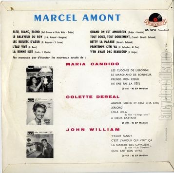 [Pochette de Bleu, blanc, blond (Marcel AMONT) - verso]