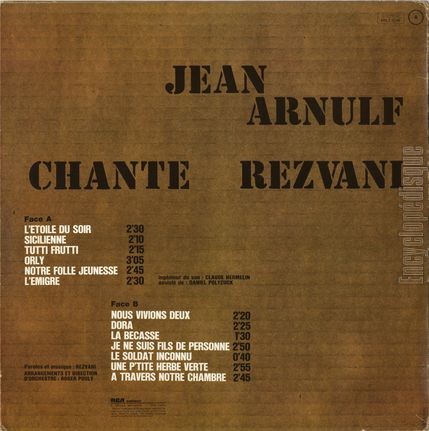 [Pochette de Jean Arnulf chante Rezvani (Jean ARNULF) - verso]