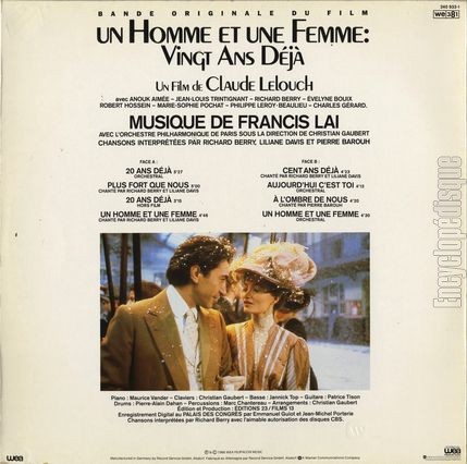 [Pochette de Un homme et une femme : Vingt ans dj (B.O.F.  Films ) - verso]