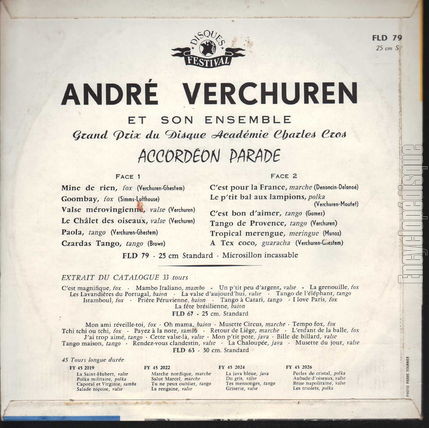 [Pochette de Accordon parade (Andr VERCHUREN) - verso]