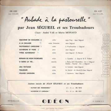 [Pochette de Aubade  la pastourelle (Jean SGUREL) - verso]