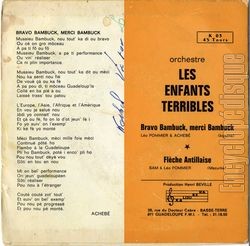 [Pochette de Les Enfants Terribles remercient Bambuck (Orchestre les ENFANTS TERRIBLES) - verso]