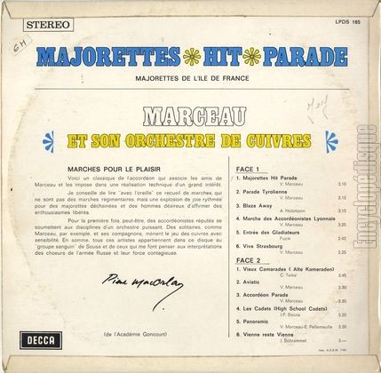 [Pochette de Majorettes hit parade (MARCEAU et son orchestre de cuivres) - verso]