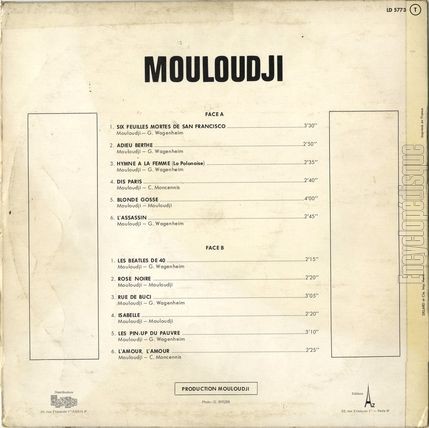 [Pochette de Six feuilles mortes de San Francisco (MOULOUDJI) - verso]