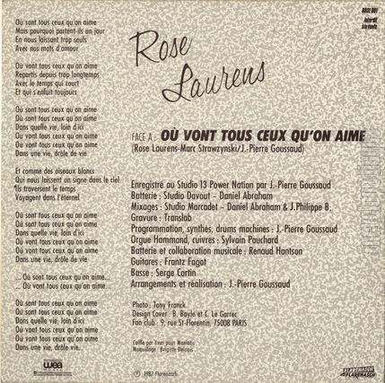 [Pochette de O vont tous ceux qu’on aime (Rose LAURENS) - verso]