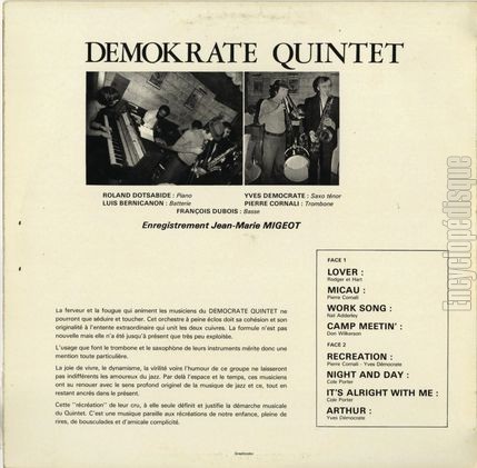 [Pochette de Demokrate quintet (DEMOKRATE QUINTET) - verso]