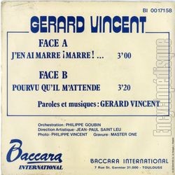 [Pochette de J’en ai marre ! Marre !… (Grard VINCENT) - verso]