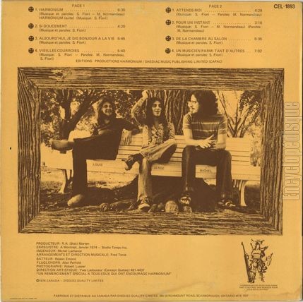 [Pochette de Harmonium (HARMONIUM) - verso]