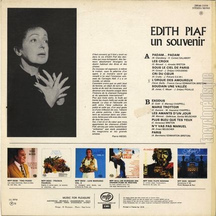 [Pochette de dith Piaf, un souvenir (dith PIAF) - verso]