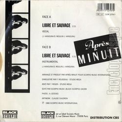 [Pochette de Libre et sauvage (APRS MINUIT) - verso]