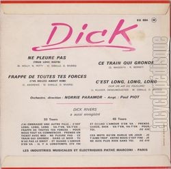 [Pochette de Ne pleure pas (Dick RIVERS) - verso]