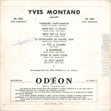 [Pochette de Faubourg Saint-Martin, Je soussign, La ville morte… (Yves MONTAND) - verso]