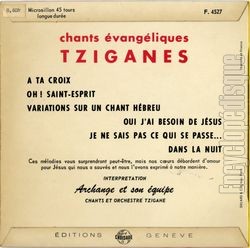 [Pochette de Chants vangliques tziganes (ARCHANGE) - verso]