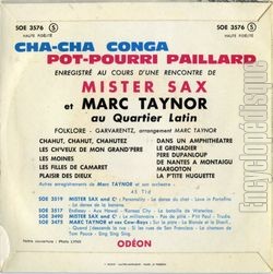 [Pochette de Cha cha conga / Pot-pourri paillard (MISTER SAX et MARC TAYNOR) - verso]