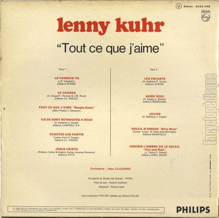 [Pochette de Tout ce que j’aime (Lenny KUHR) - verso]