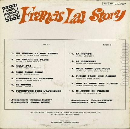 [Pochette de Francis Lai story (Francis LAI) - verso]