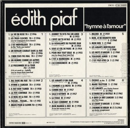 [Pochette de Hymne  l’amour (coffret 3 disques) (dith PIAF) - verso]